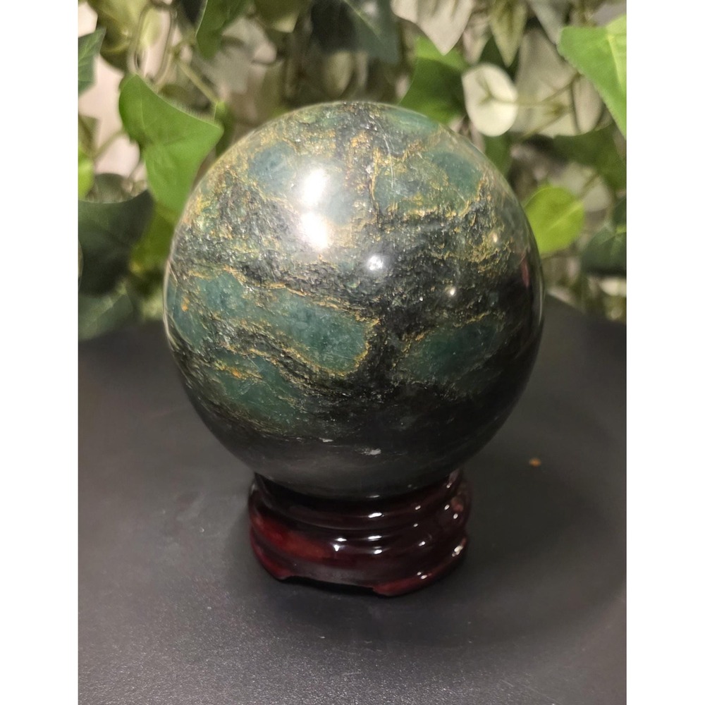 Emerald Sphere with Quartz and Gold Mica, Lovely Green Sphere,